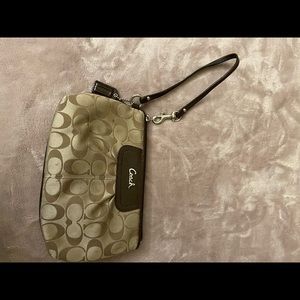 Brown Fabric Coach Wristlet